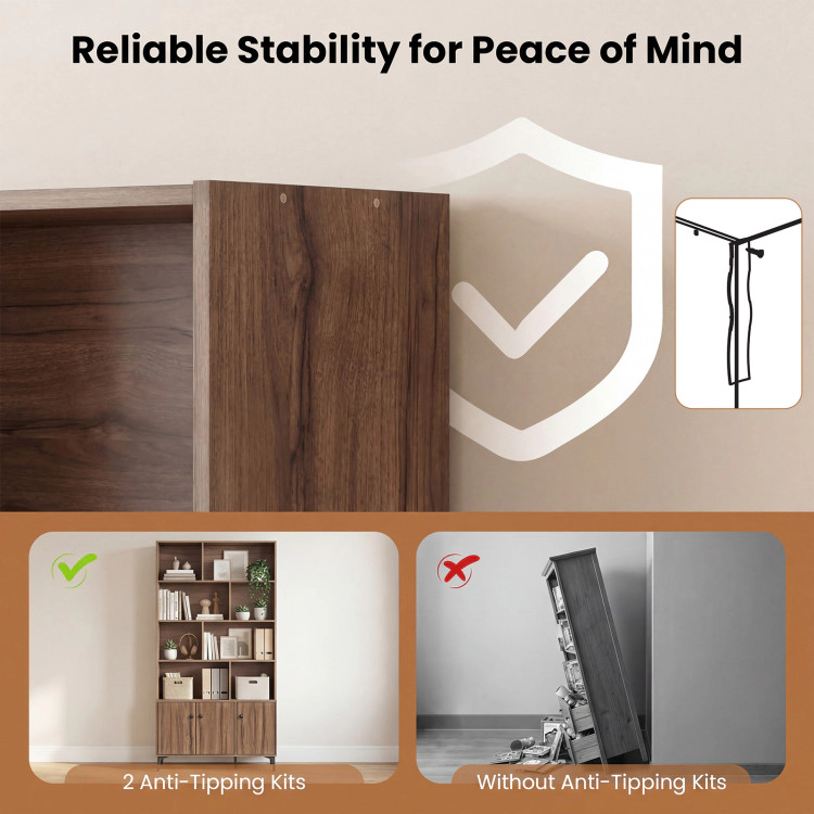 Hivvago Bookshelf with 3 Doors and 2 Anti-Tipping Kits for Home Office