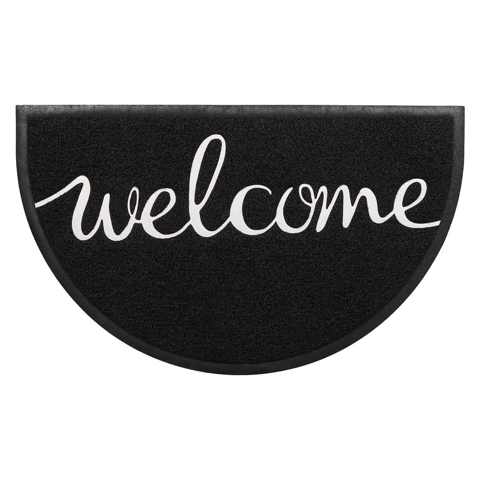 Evideco French Home Goods Black Welcome Script PVC Doormat 30 x 18 Inches