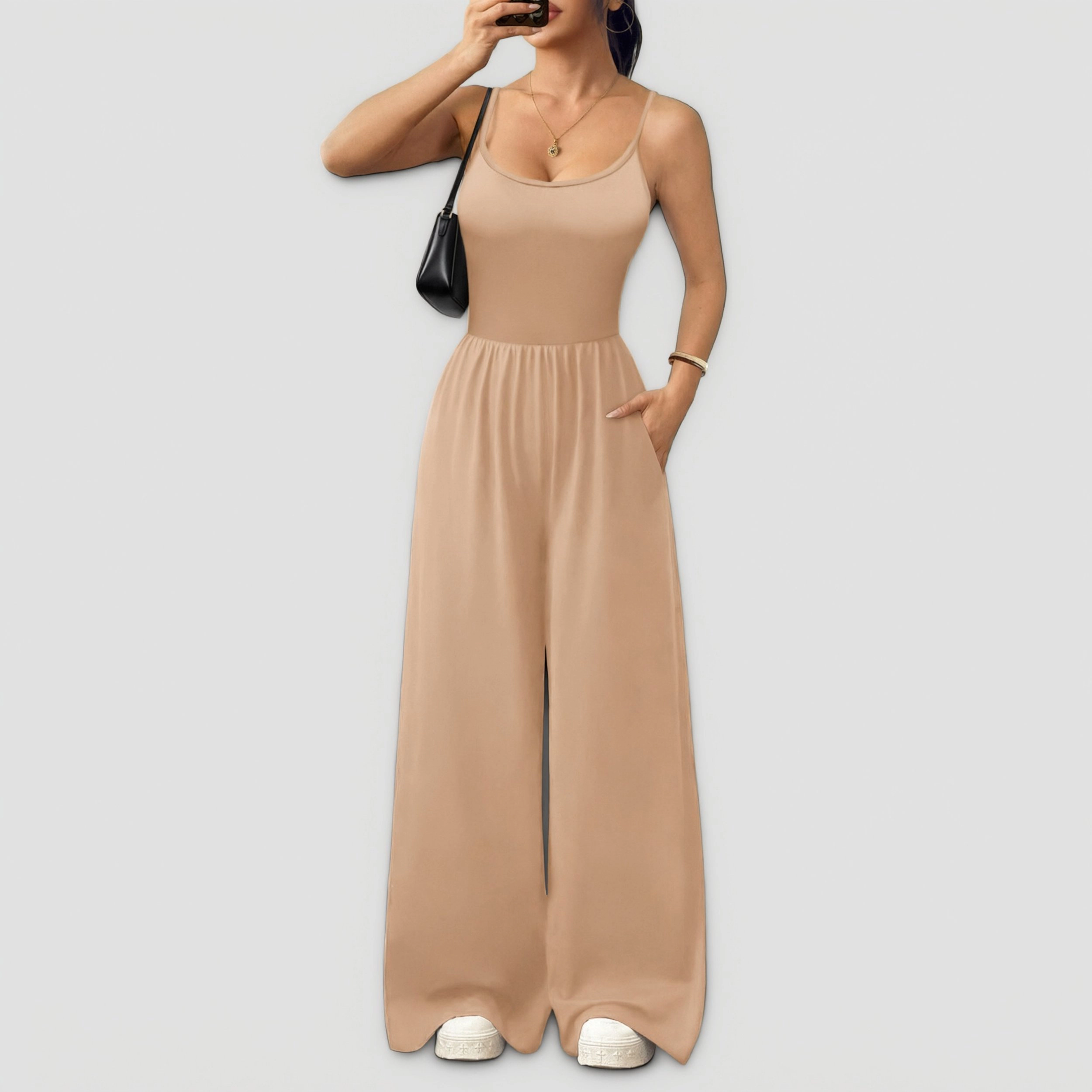 Ekouaer Women's Scoop Neck Spaghetti Strap Wide Leg Jumpsuit