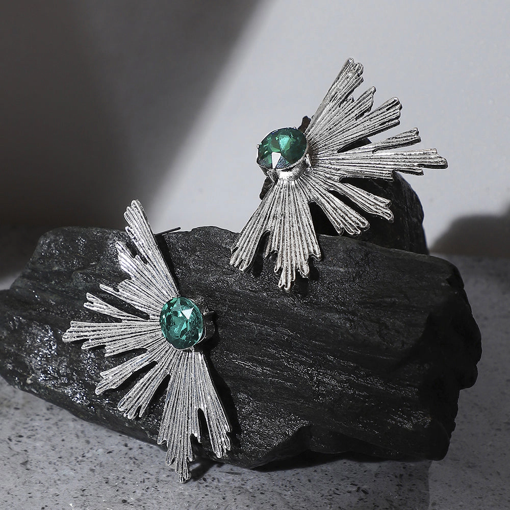 SOHI Women's Emerald Green Floral Drop Earrings, Silver-Plated Alloy