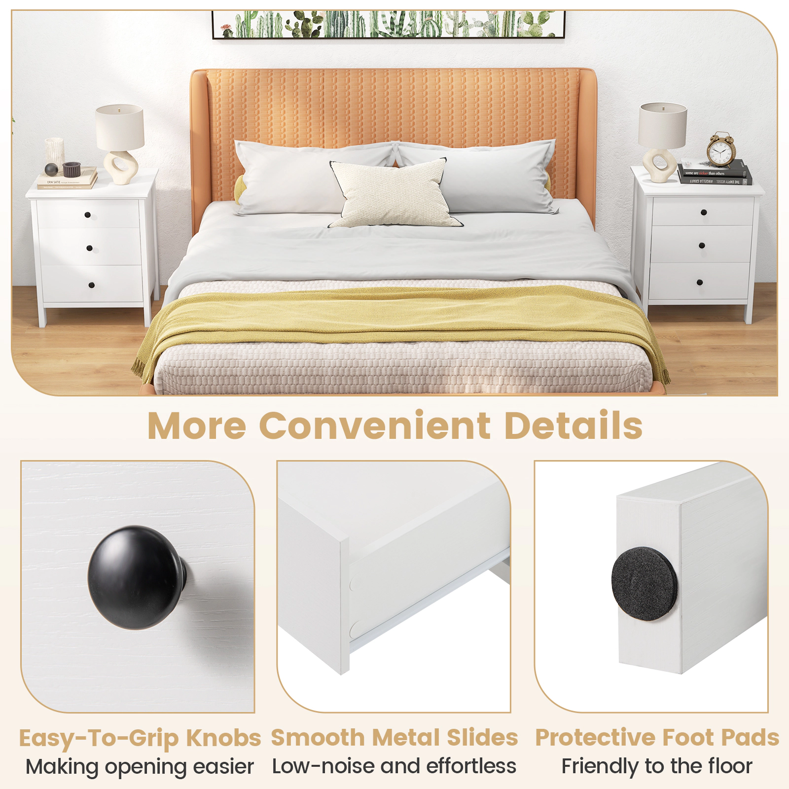 SUGIFT 3-Drawer MDF Engineered Wood Nightstand 26-in Tall 135-lb Tabletop Capacity 45-lb Drawer Capacity White