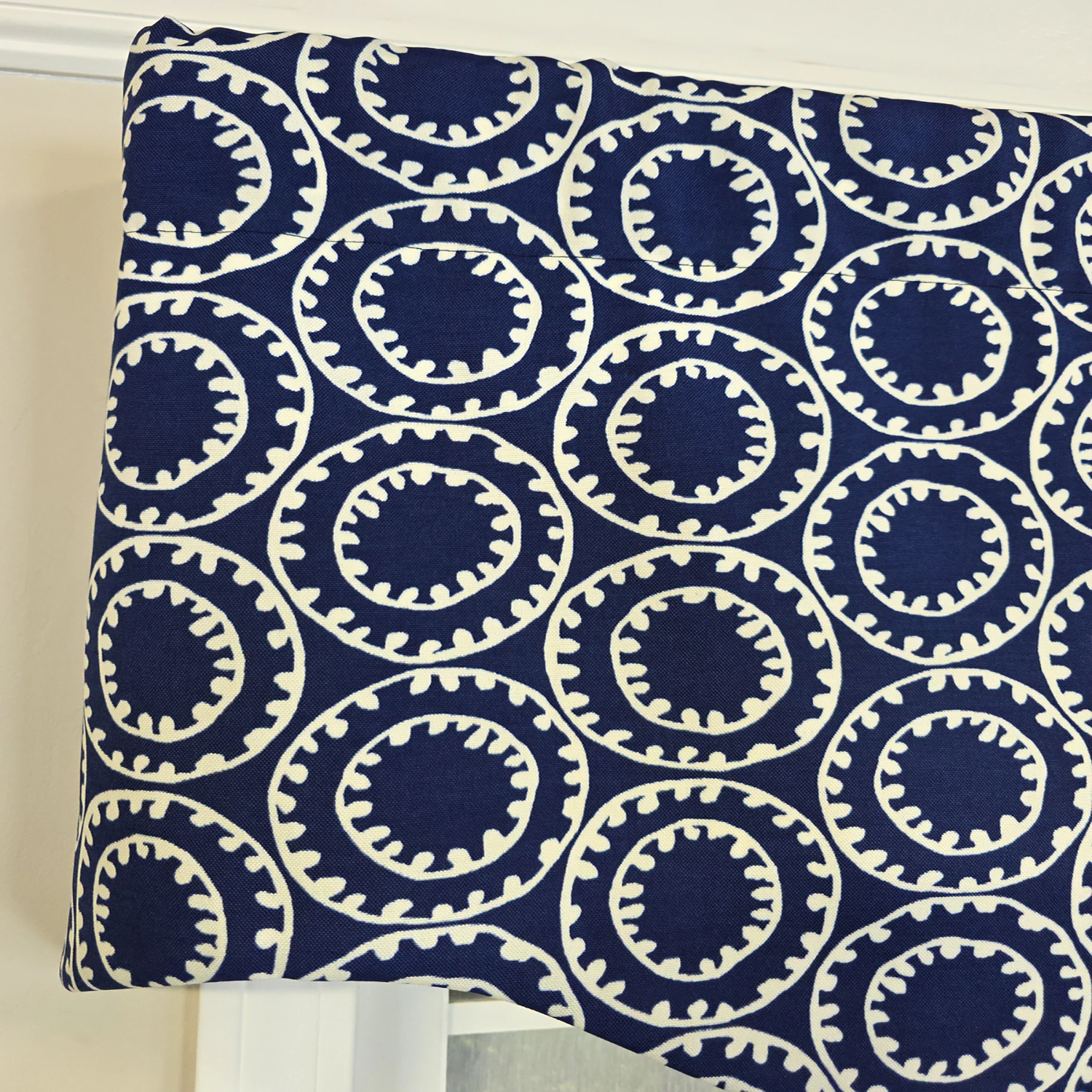 RLF Home 100% Cotton Orbit Regal  Fully lined Windows Rod Pocket Valance 50" x 17"  Navy