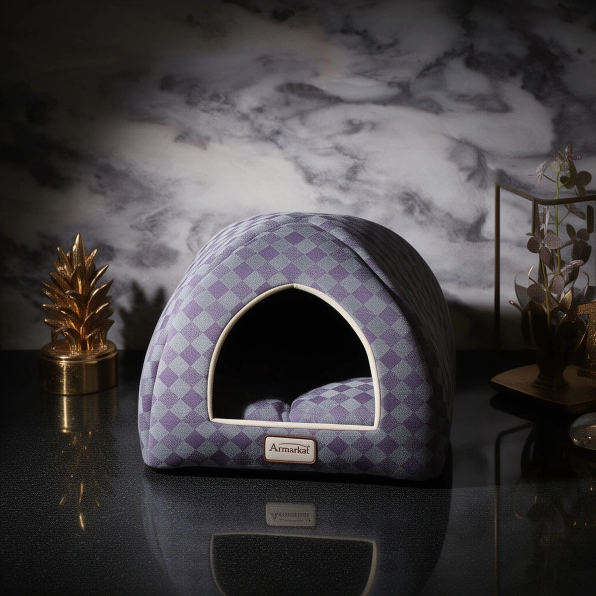 Armarkat C65HHG-LS Purple Gray Combo Checkered Pattern Cat Bed