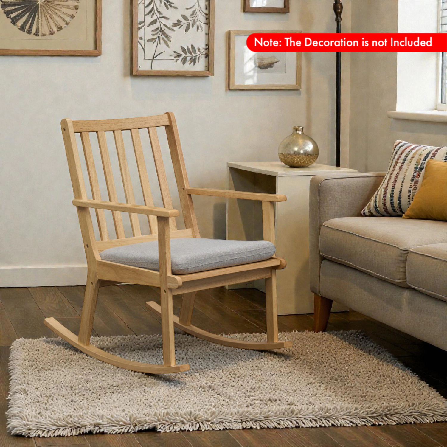 Hivvago Solid Rubberwood Rocking Chair with Cushioned Padded Seat