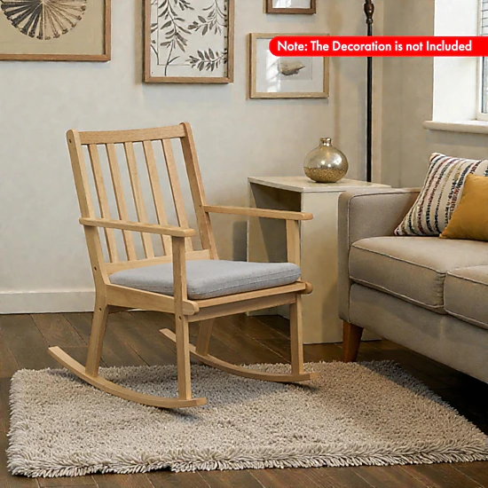 Hivvago Solid Rubberwood Rocking Chair with Cushioned Padded Seat