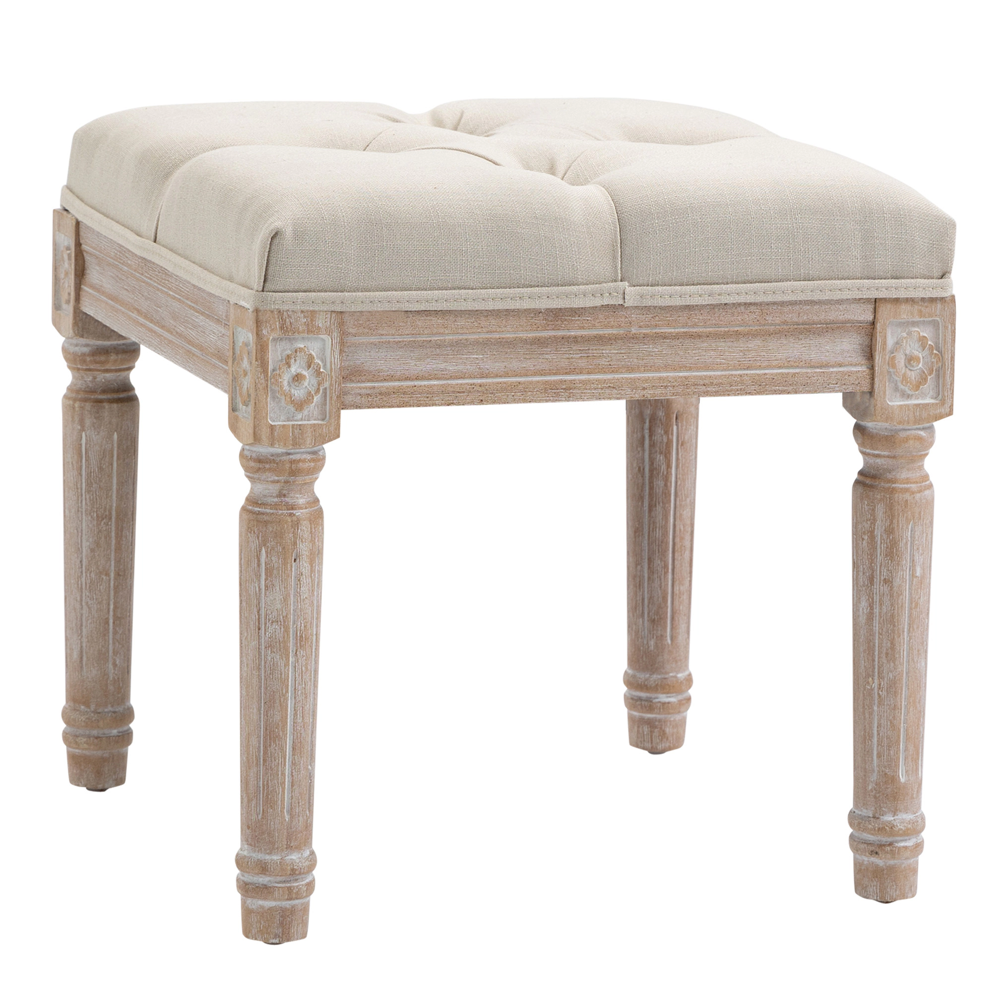 Hivvago Vintage Tufted Ottoman Bench With Wooden Legs
