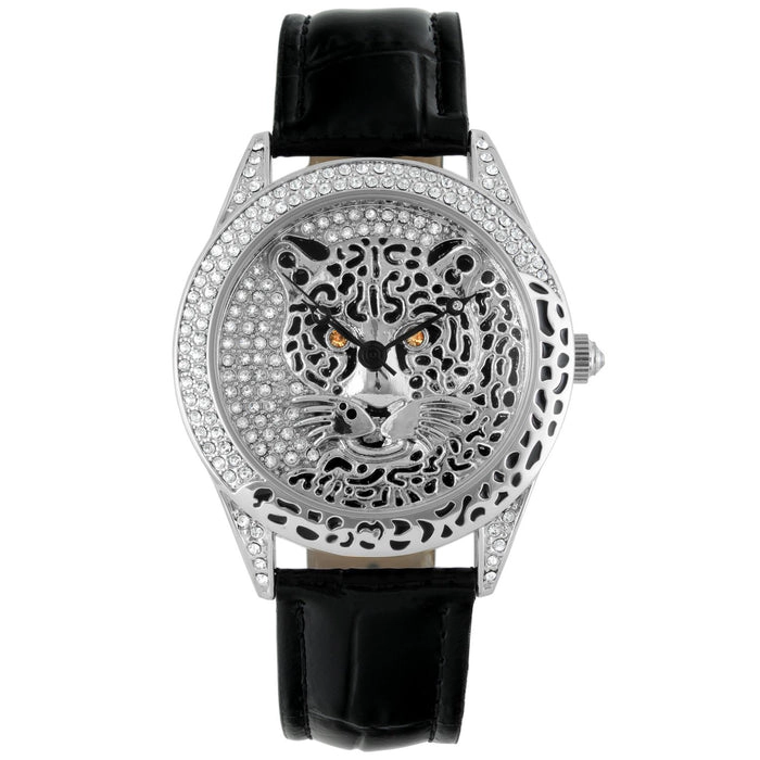 Peugeot Women's Couture Silver Watch Leopard Dial Swarovski Crystal