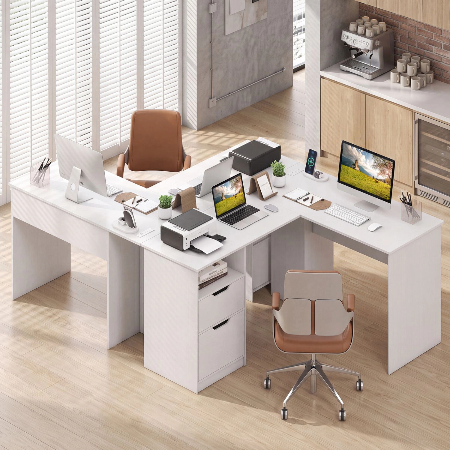 SlickBlue 59" L-Shaped Computer Desk with Drawers and Charging Station