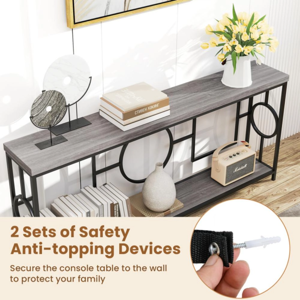 Hivvago Elegant Two-Tier Console with Marble-Look Top and Extra Storage