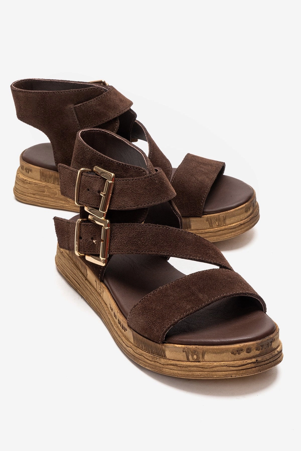 Forever & Always Womens Lorentis Leather Double Buckle Sandals