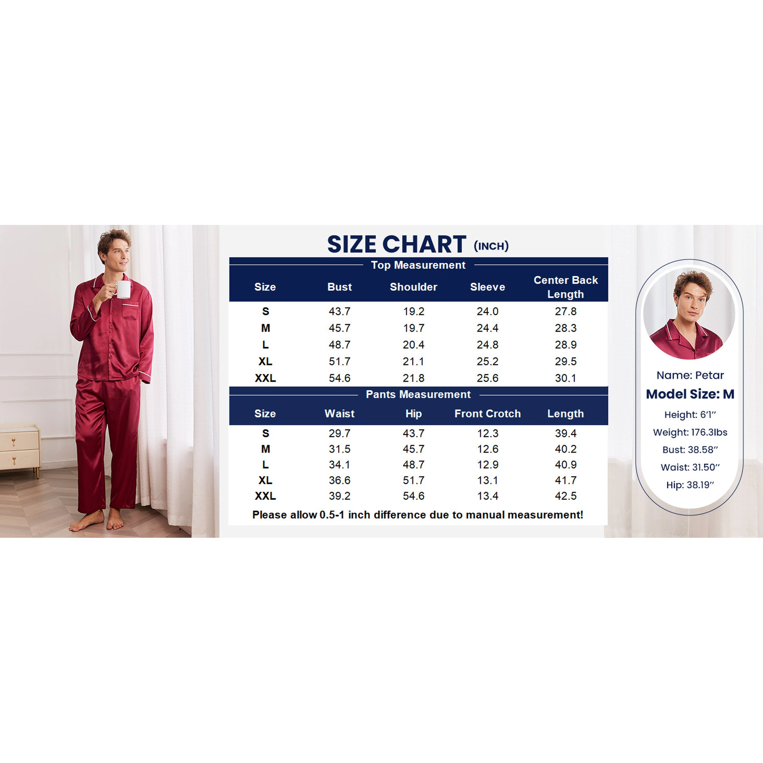 Ekouaer Mens Pajama Set Two Piece Long Sleeve with Pants