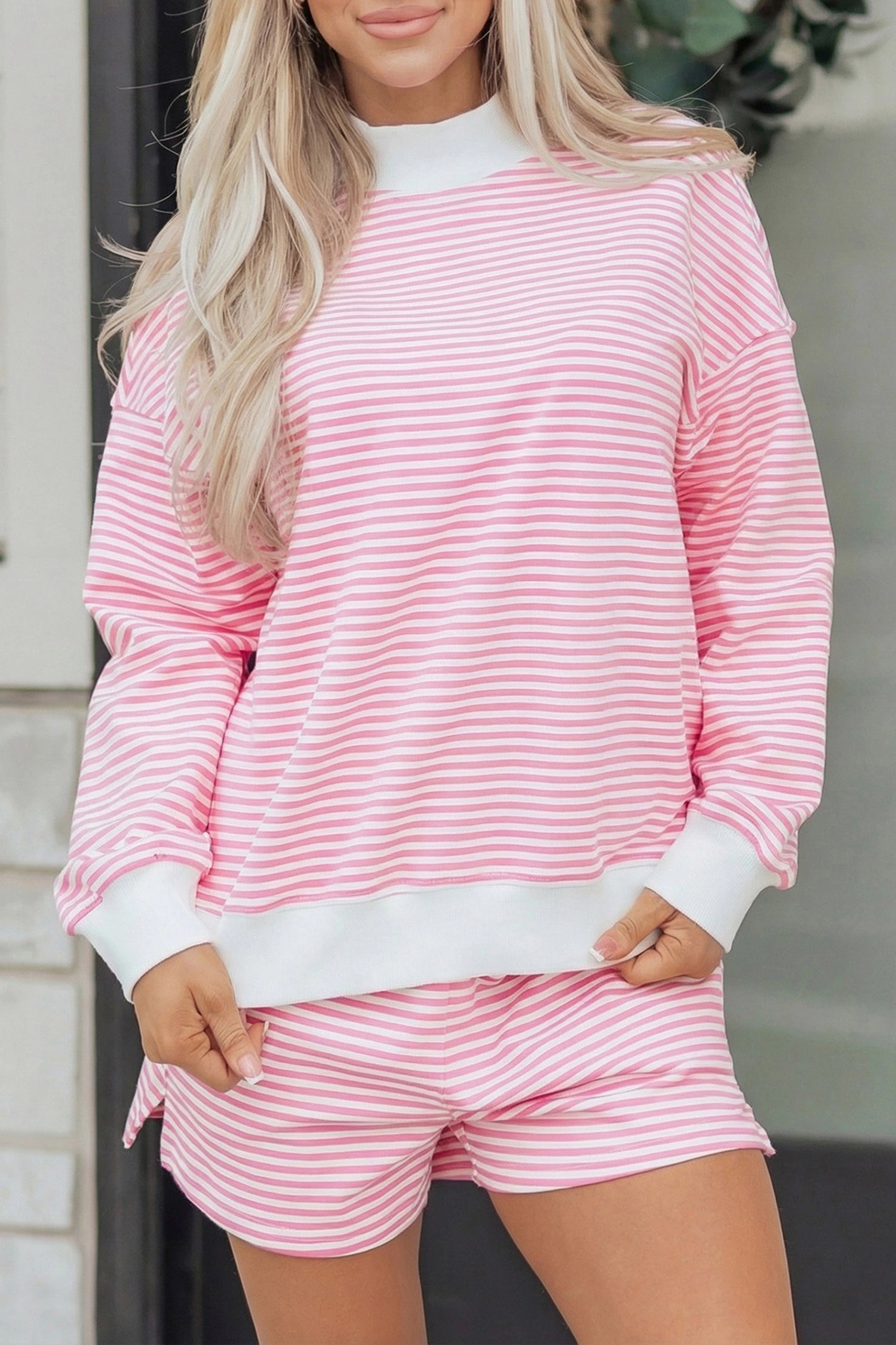 Threaded Pear Womens Amira Mock-Neck Sweatshirt and Shorts Set