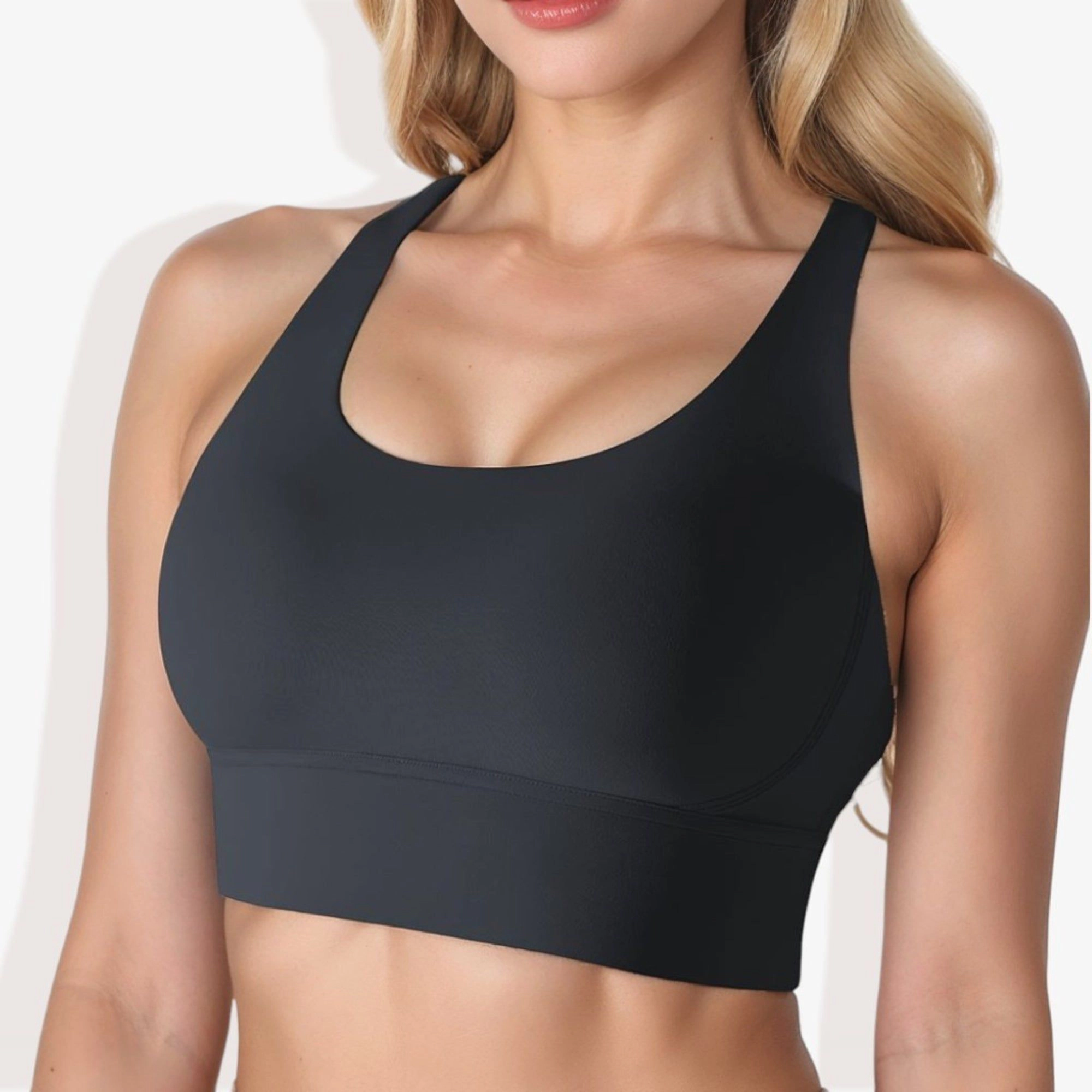 Anna-Kaci Womens Scoop Neck Criss-Cross Back Cropped Sports Bra
