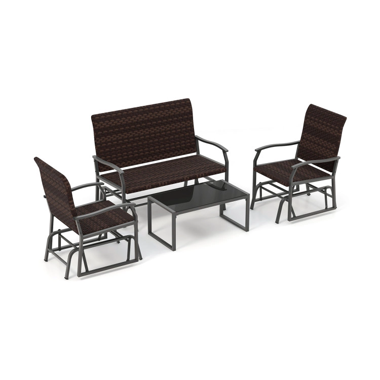 Hivvago 4 Piece Patio Gliding Furniture Set All Weather Wirh Tempered Glass Coffee Table