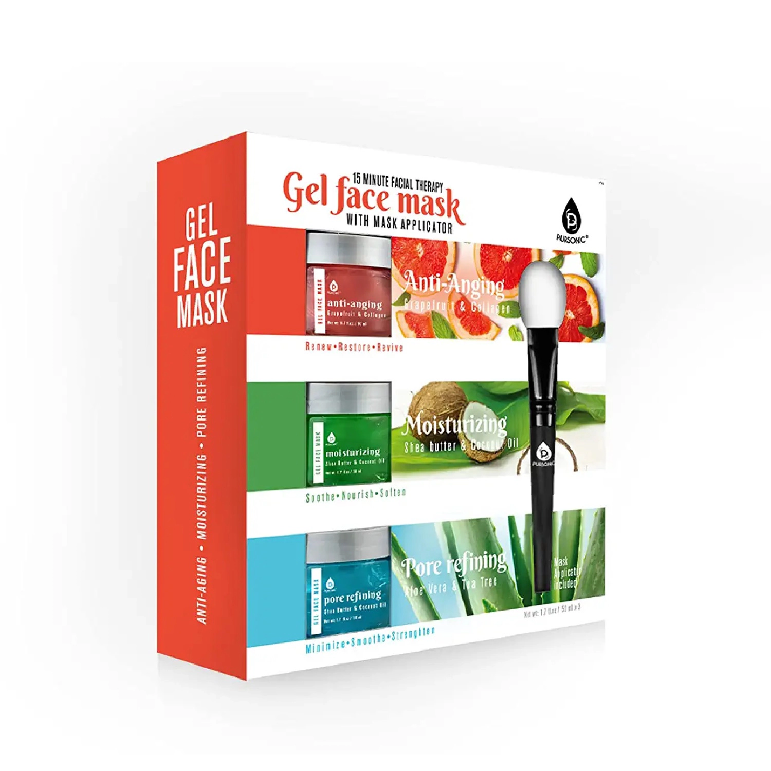 Pursonic Women’s Pack Facial Therapy Gel Face Masks with Mask Applicator