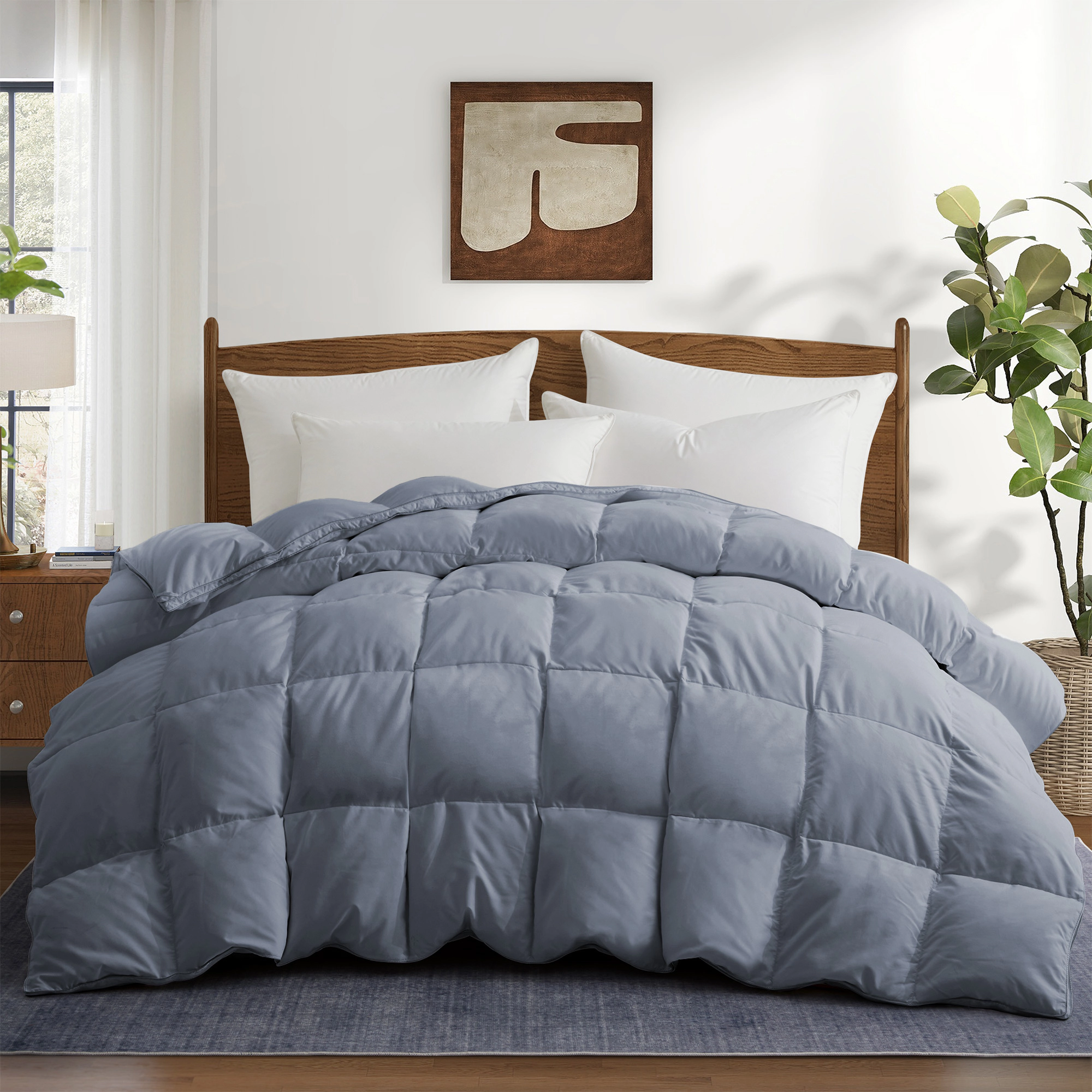 Unikome Goose Feather Down Comforter – All Season Duvet Insert with Soft Noiseless Shell