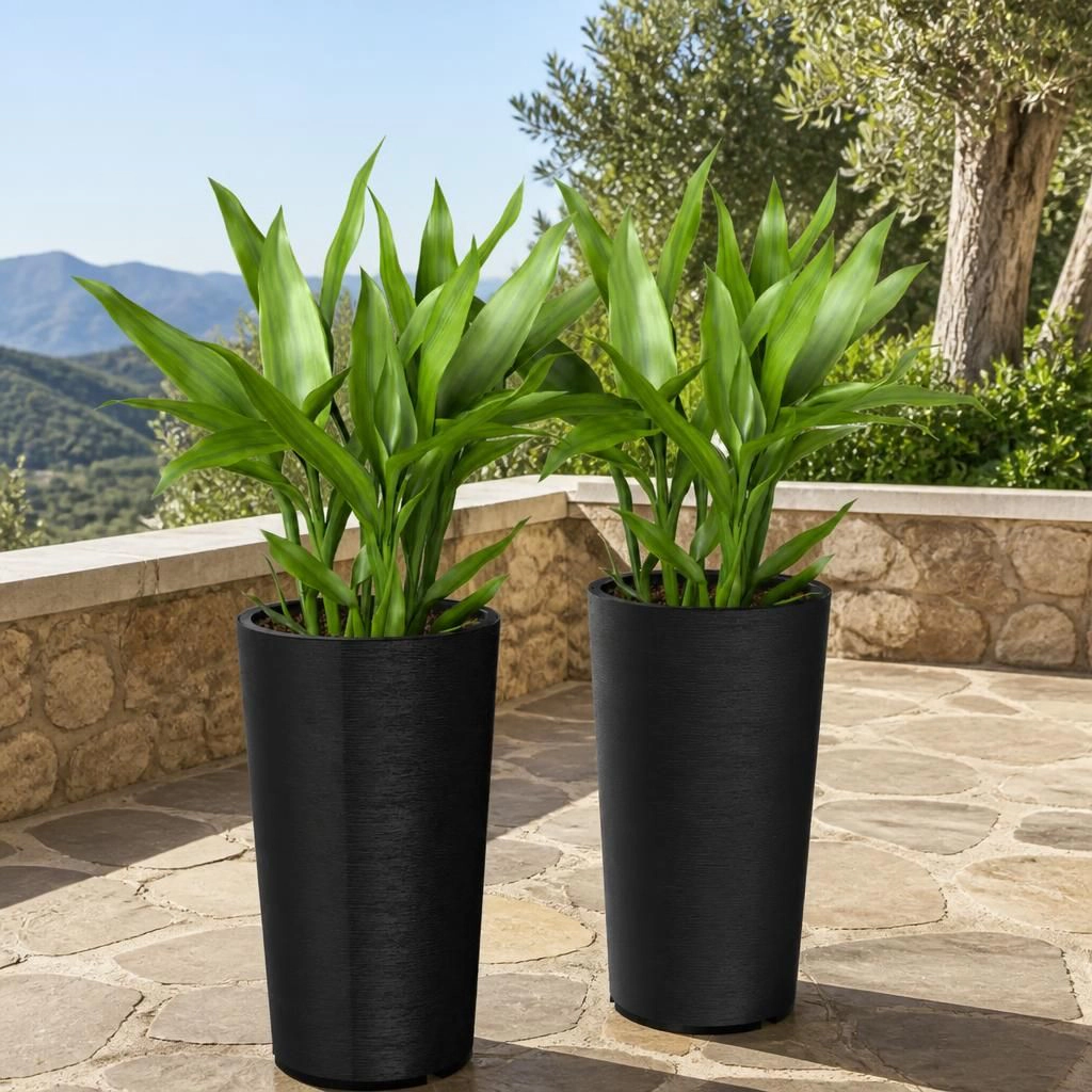 WOW PIONEER Tall Cylindrical Planter Pot for Patio Porch Yard Walkway Balcony Garden