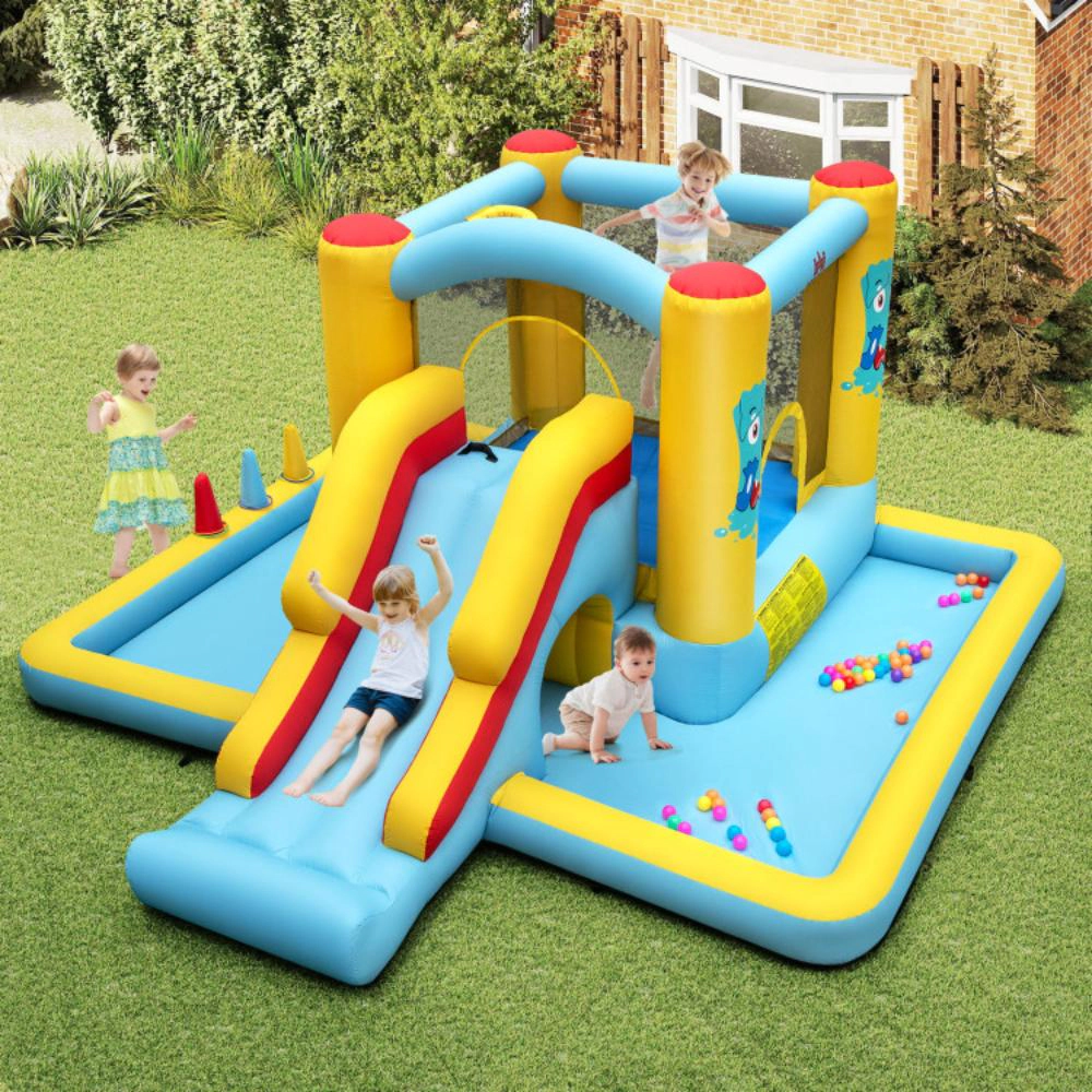 Hivvago Inflatable Bounce House 7-in-1 Bouncy Castle with Slide and Tunnel with 480W Blower