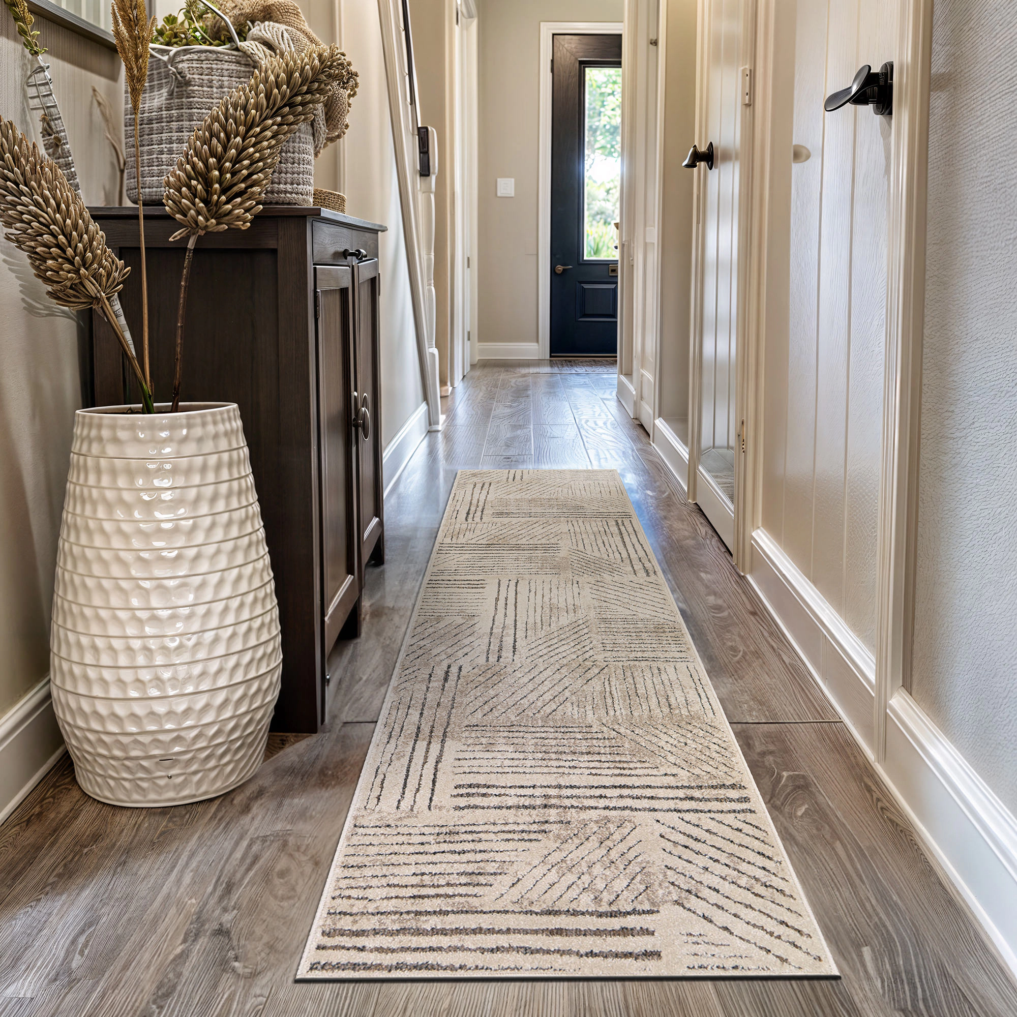 World Rug Gallery Modern Patchwork High-Low Indoor Runner Rug, Earthtone Geometric Design, Jute