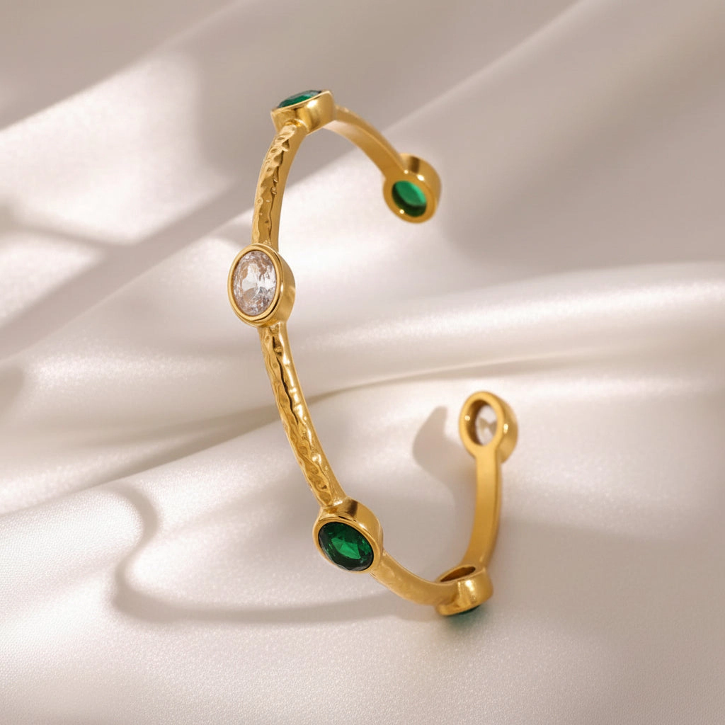 DressAtR Women's Gold Plated Geometric Zircon Bangle