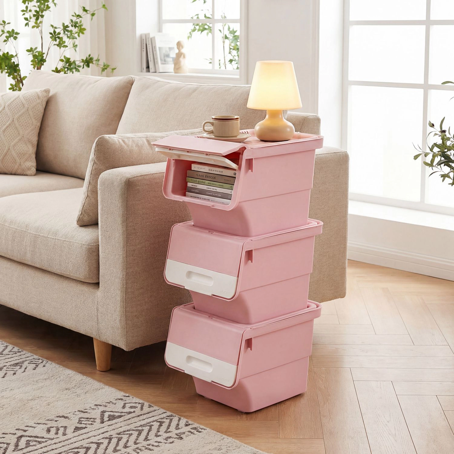 SlickBlue 3-Pack Stackable Storage Bins with Wheels and Front Door