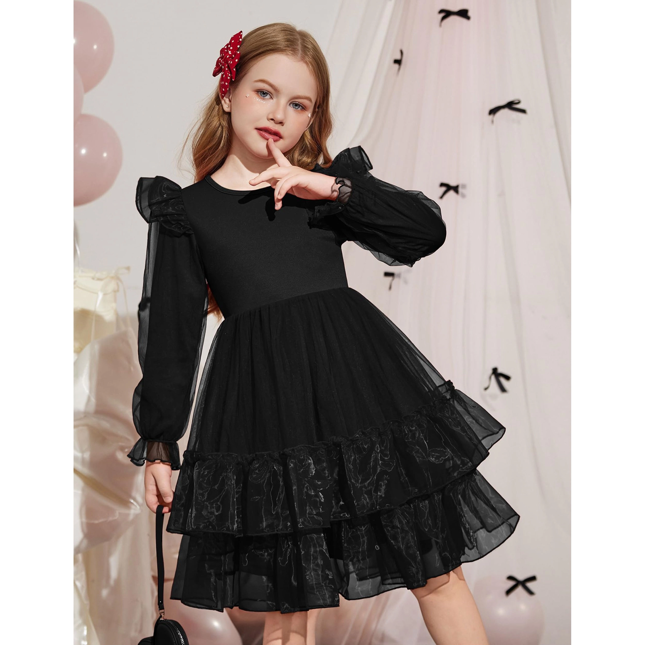Arshiner Toddler Girls Tiered Tutu Dress Fall Formal Party Birthday Princess Long Sleeve Tulle
