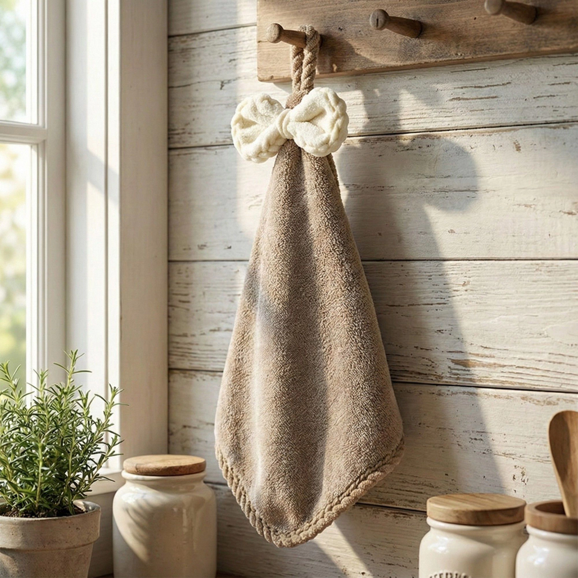 Alilang Unisex Soft Absorbent Hanging Hand Towels with Bow Detail Reusable Cleaning Cloth 2 Pack