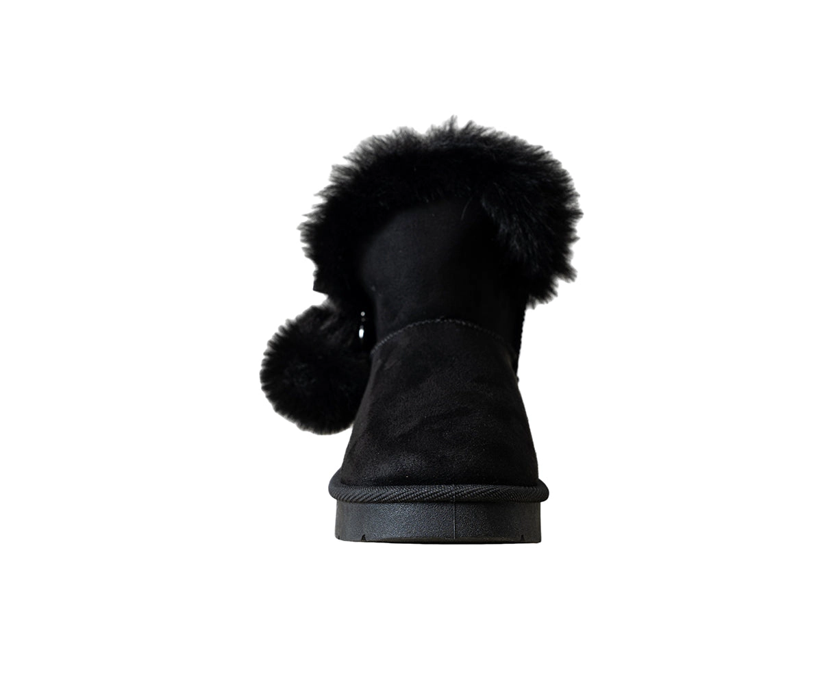 Bebe Girl's Cozy Boot with Fur Trim and Pom Detail