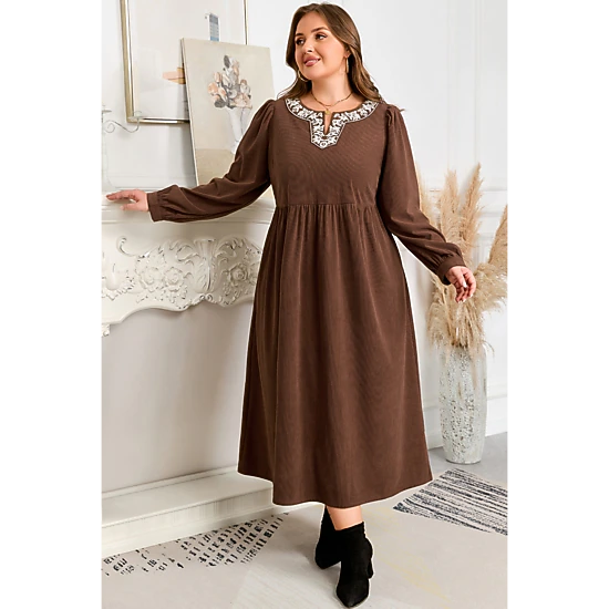 Threaded Pear Women's Hallie High Waist Midi PLUS Dress