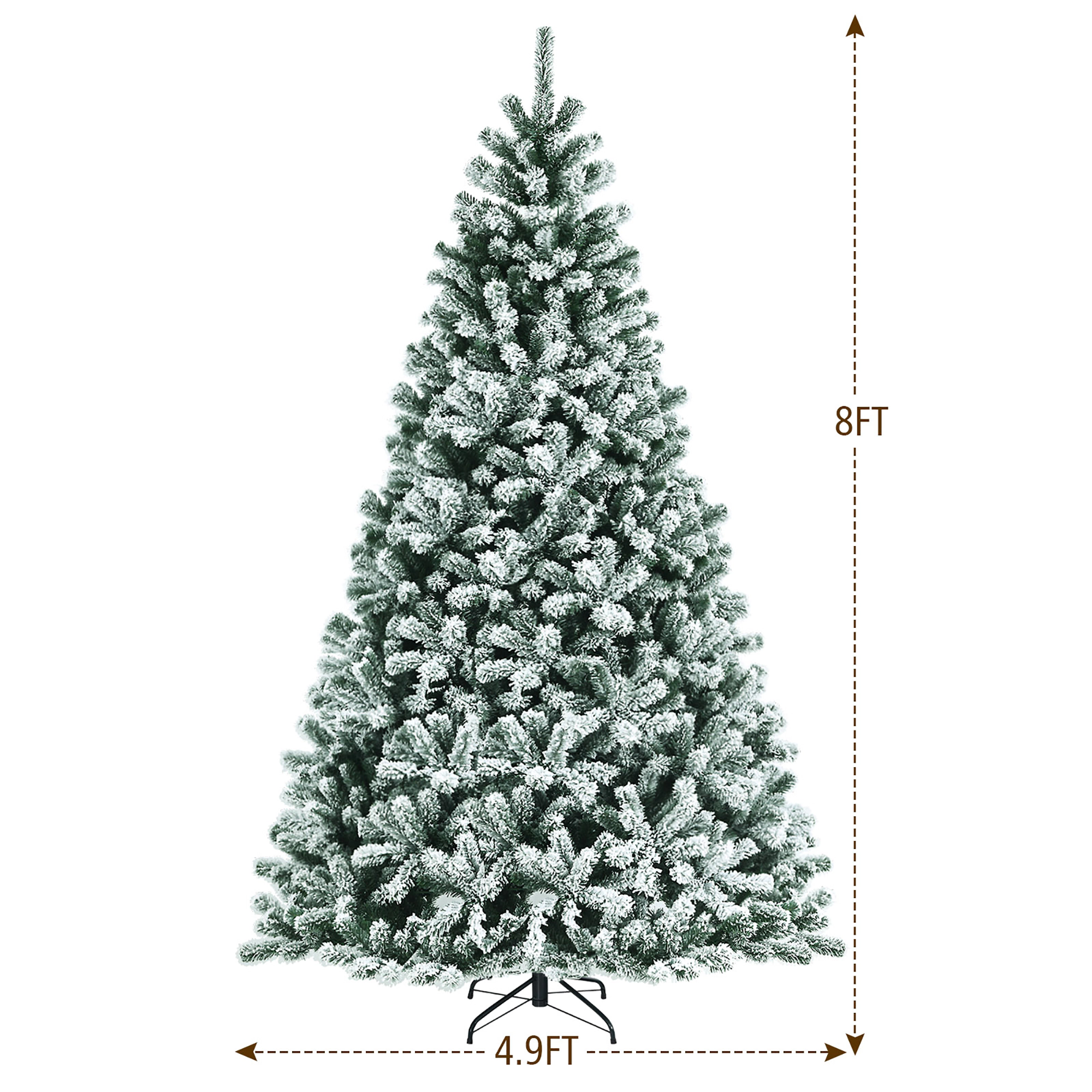 Costway 6/7/8ft Pre-lit Snow Flocked Hinged Christmas Tree w/1502 Tips & Metal Stand