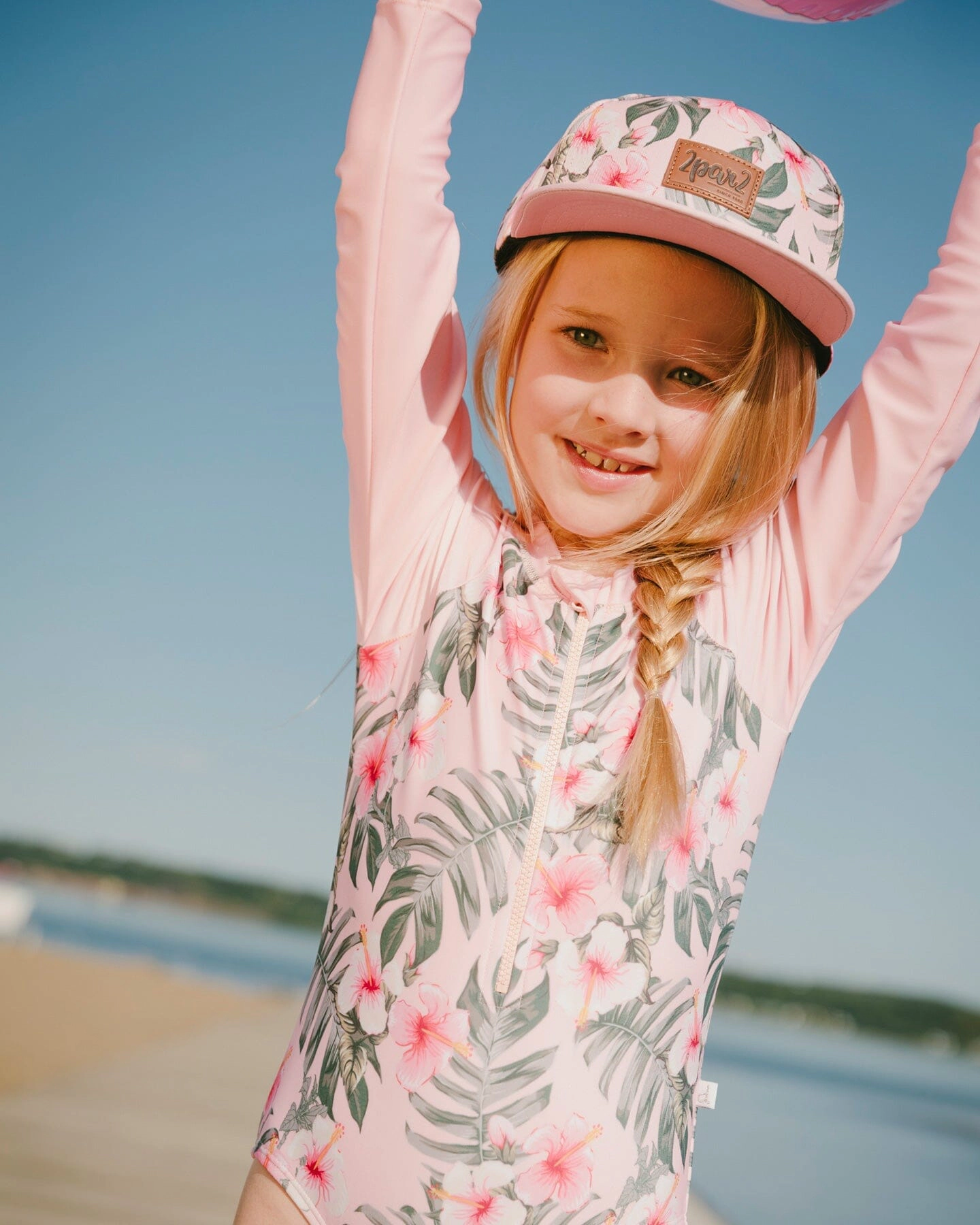 Deux par Deux Girls Cap Hibiscus Print