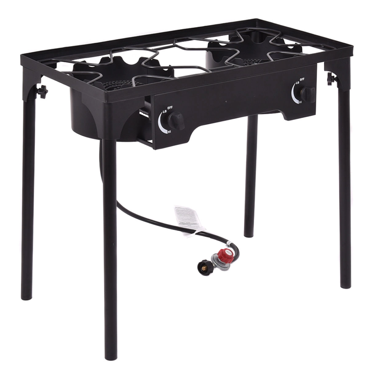SUGIFT 150000 BTU Double Burner Stove BBQ Grill Cast Iron LPG Outdoor Stove 3.35-sq-ft Cooking Area 31-in Wide Black