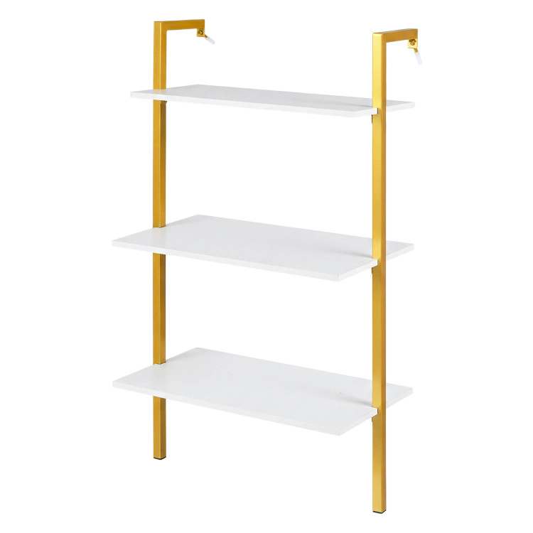 Hivvago 3-Tier Modern Wall Mounted Shelves Wooden Floating Shelving Unit Metal Ladder Bookshelf