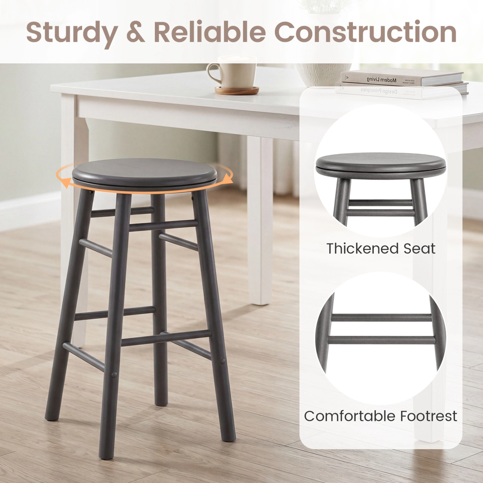 SUGIFT Footrests and Crossbars Set of 2 24 Inch Swivel Bar Stool