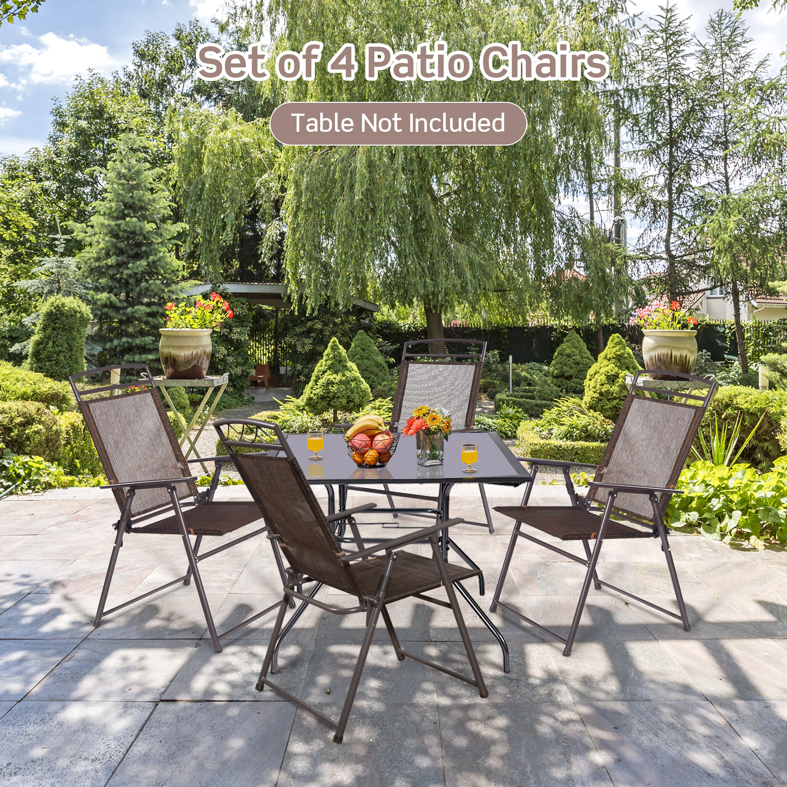 SlickBlue Set of 4 Folding Patio Chairs Steel Frame Camping Lawn Chairs