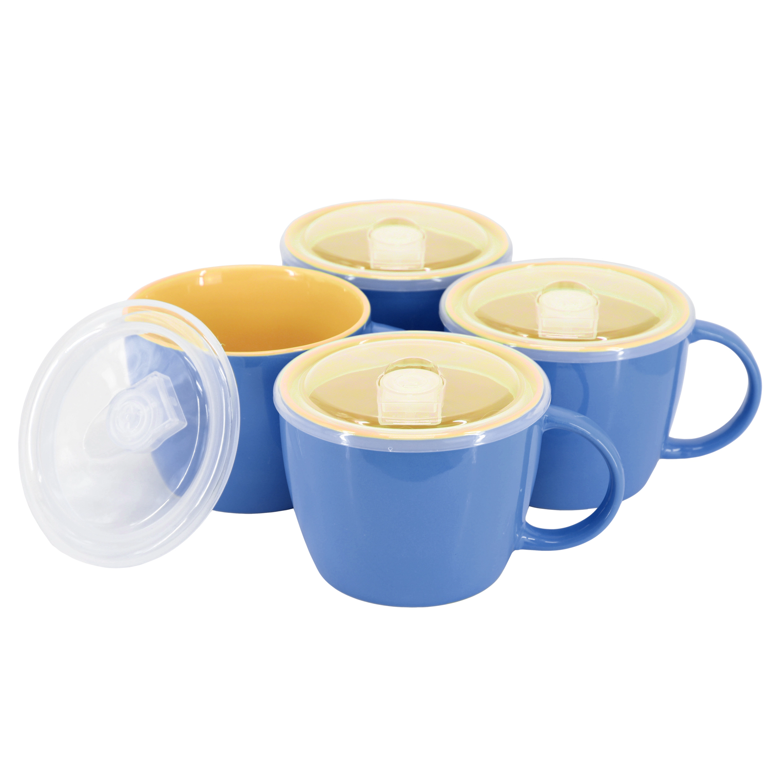Gibson Home On The Go 4 Piece 25 Ounce Stoneware Soup Cup Set with Lid Blue