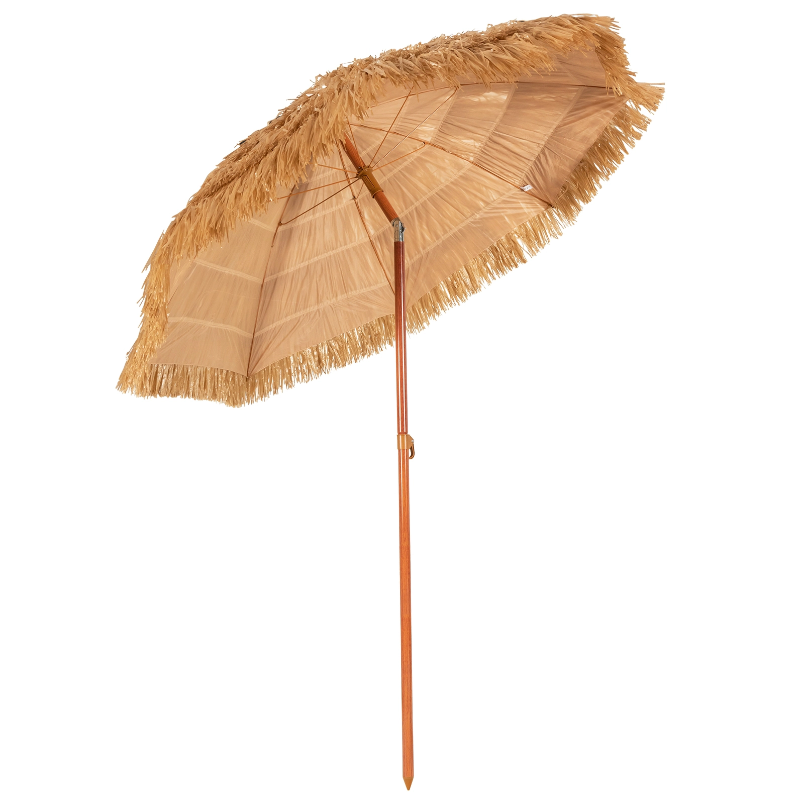 SUGIFT 6.5-ft Portable Thatched Tiki Beach Umbrella with Adjustable Tilt Iron Pole Khaki