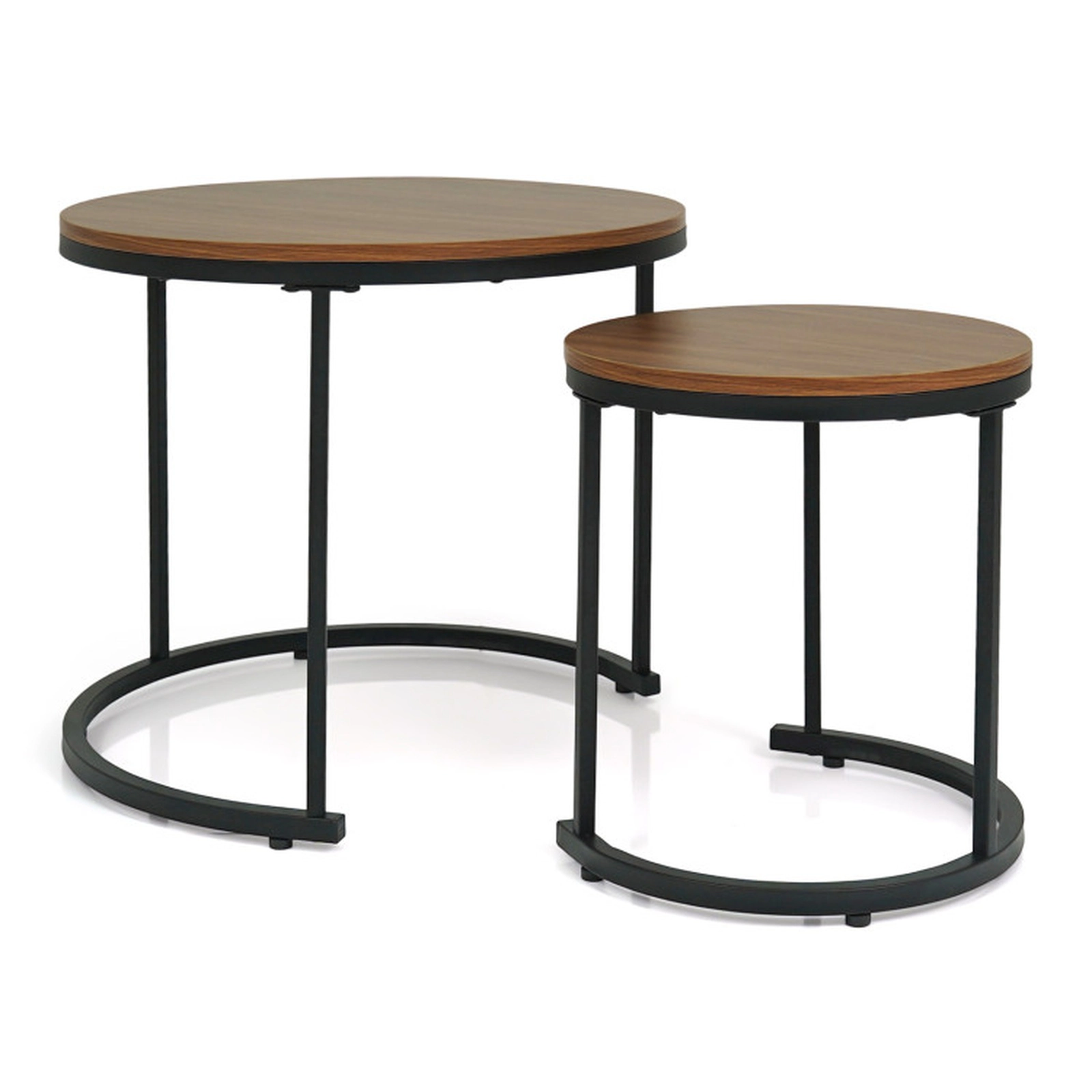 SUGIFT Set of 2 Round Stacking Nesting Coffee Tables for Living Room with 24-in and 16-in Tops Rustic Brown Light Brown