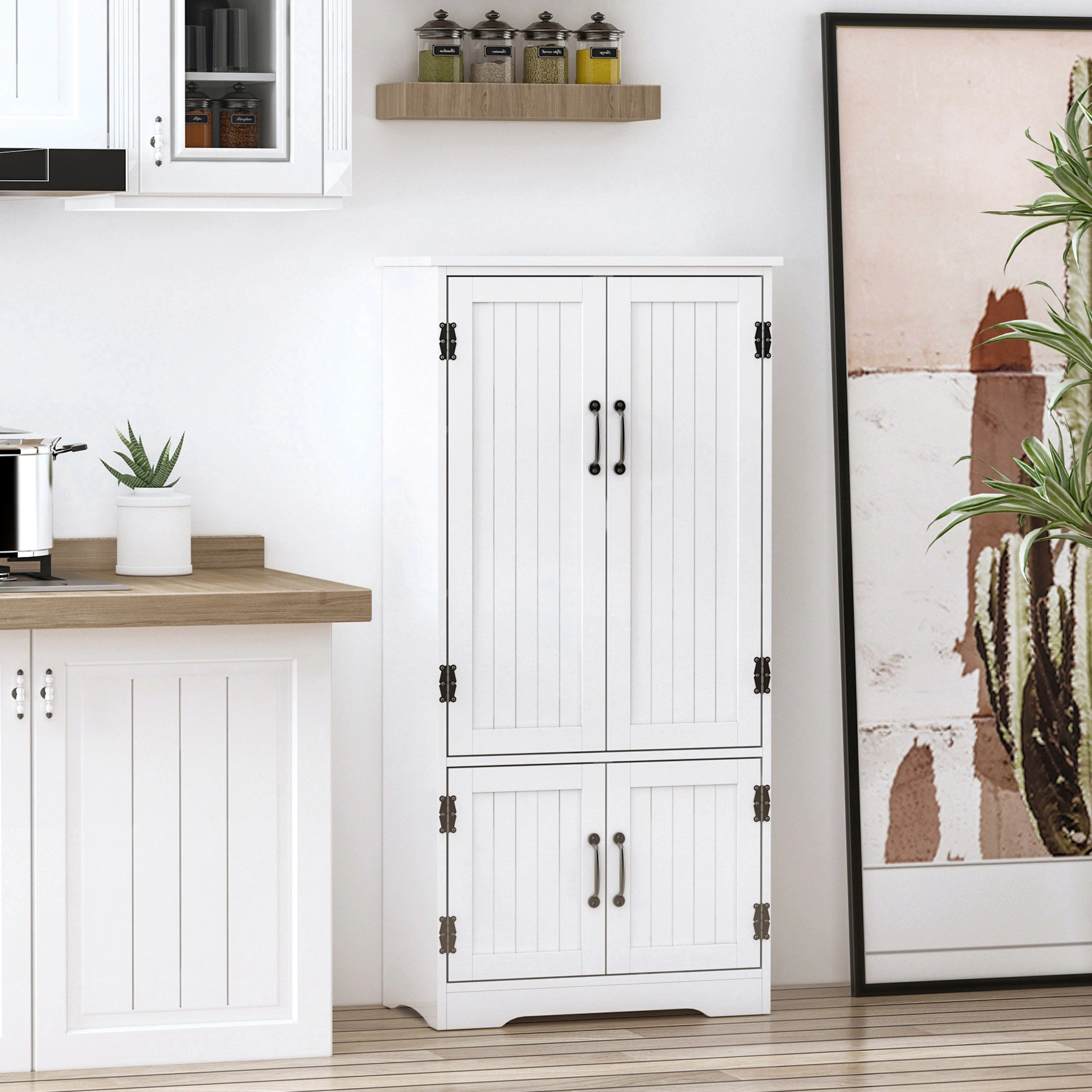 HONGGE Accent Floor Storage Cabinet Kitchen Pantry with Adjustable Shelves and 2 Lower Doors