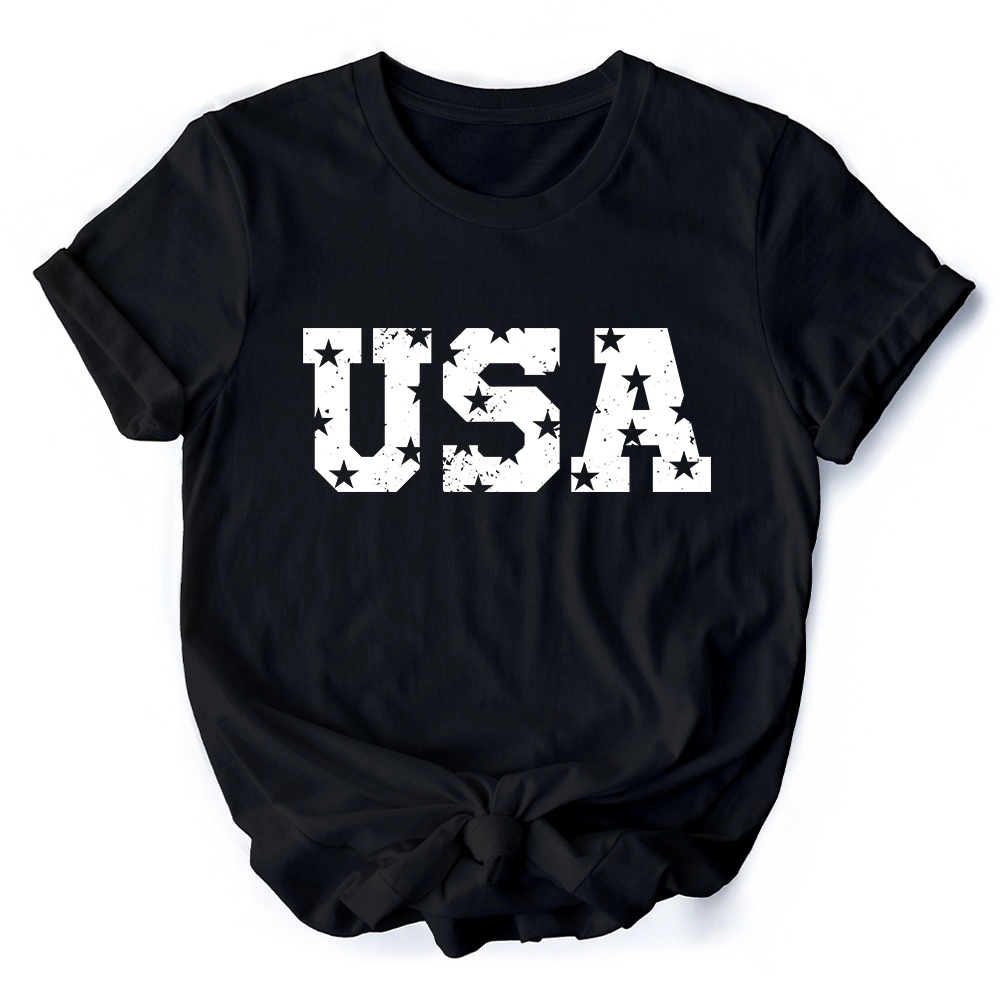 OrnamentallyYou Unisex USA Block Letters Independence Day T-Shirt