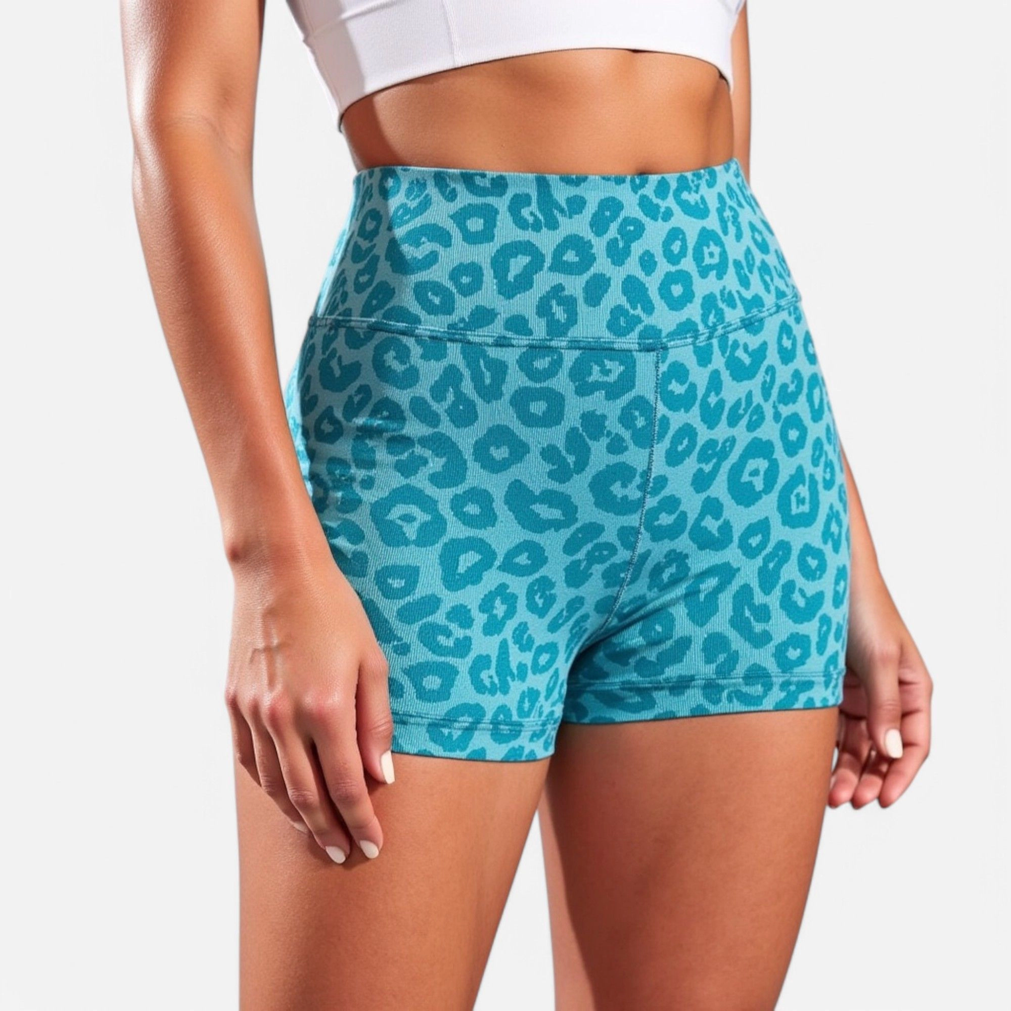 Anna-Kaci Womens Seamless Leopard Print High Waist Scrunch Biker Shorts