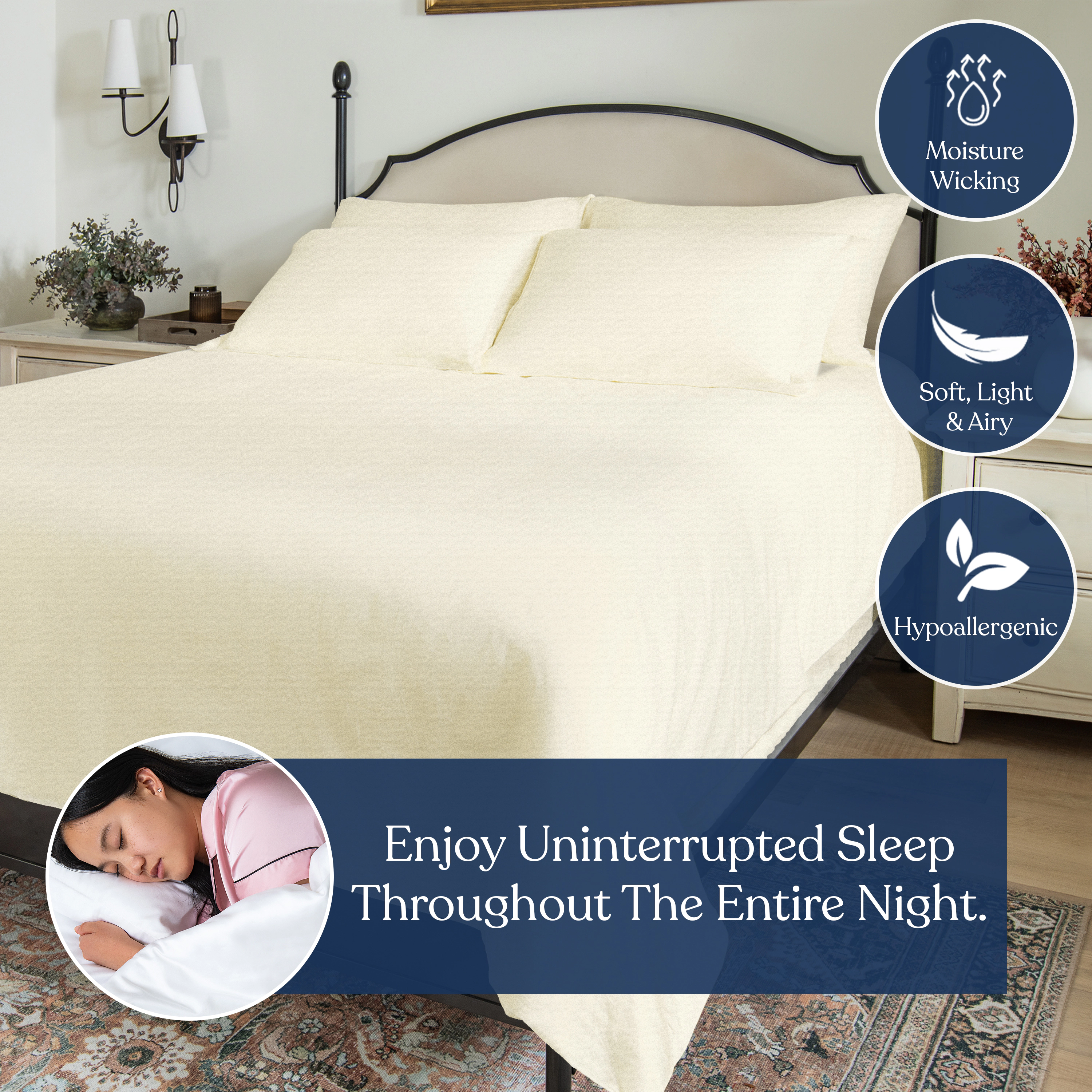 Delara 100% Organic Cotton Percale Flat Sheet, 400 Thread Count GOTS Certified, Moisture Wicking Breathable Bedding