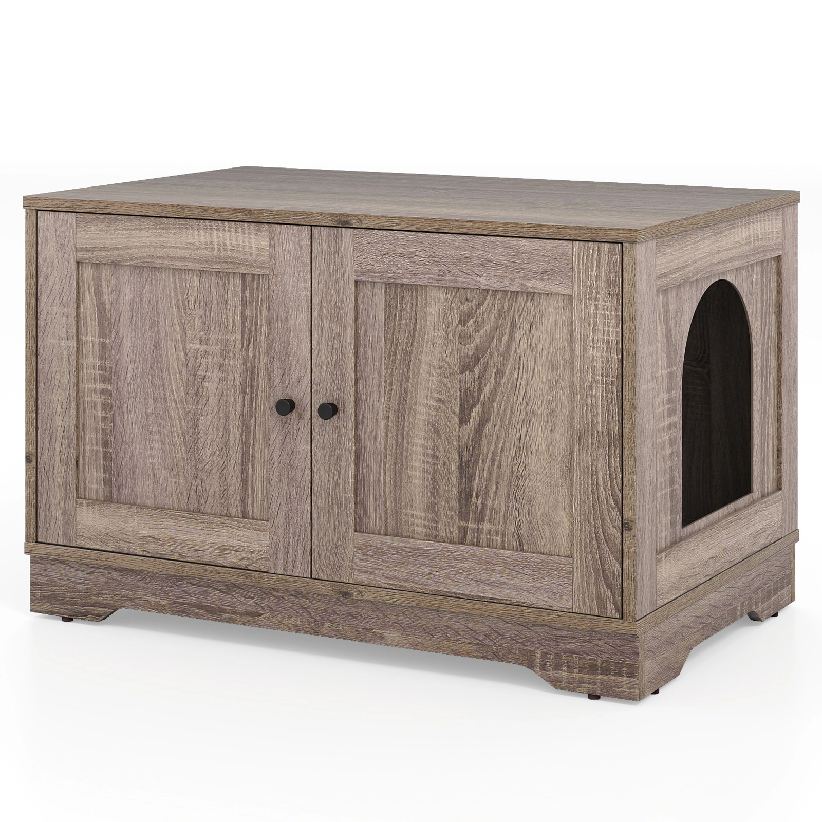 SUGIFT Cat Litter Box Enclosure Side Table with Dual Doors 110-lb Tabletop Capacity Gray