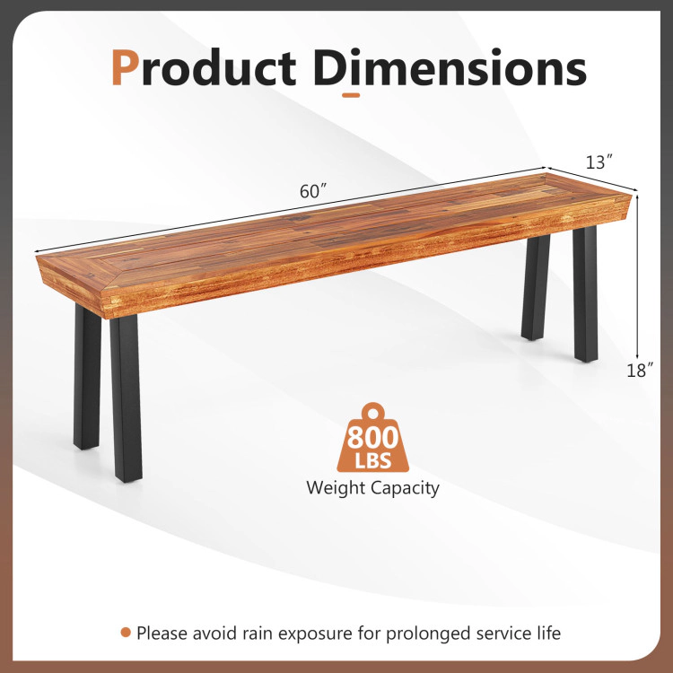 Hivvago Set Of 1 Outdoor Acacia Wood Benches 2-3 People Backless Garden Front Benches With Metal Frame