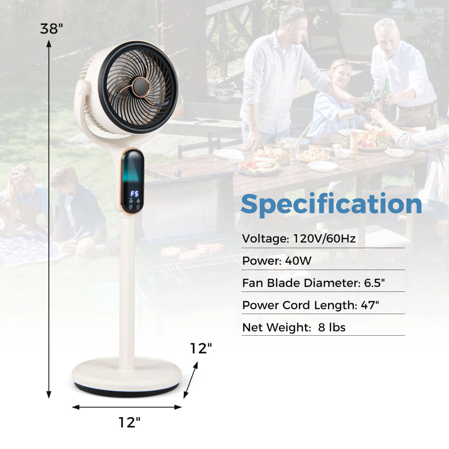 SlickBlue Adjustable Pedestal Fan with 900 CFM Powerful Airflow and Remote Control