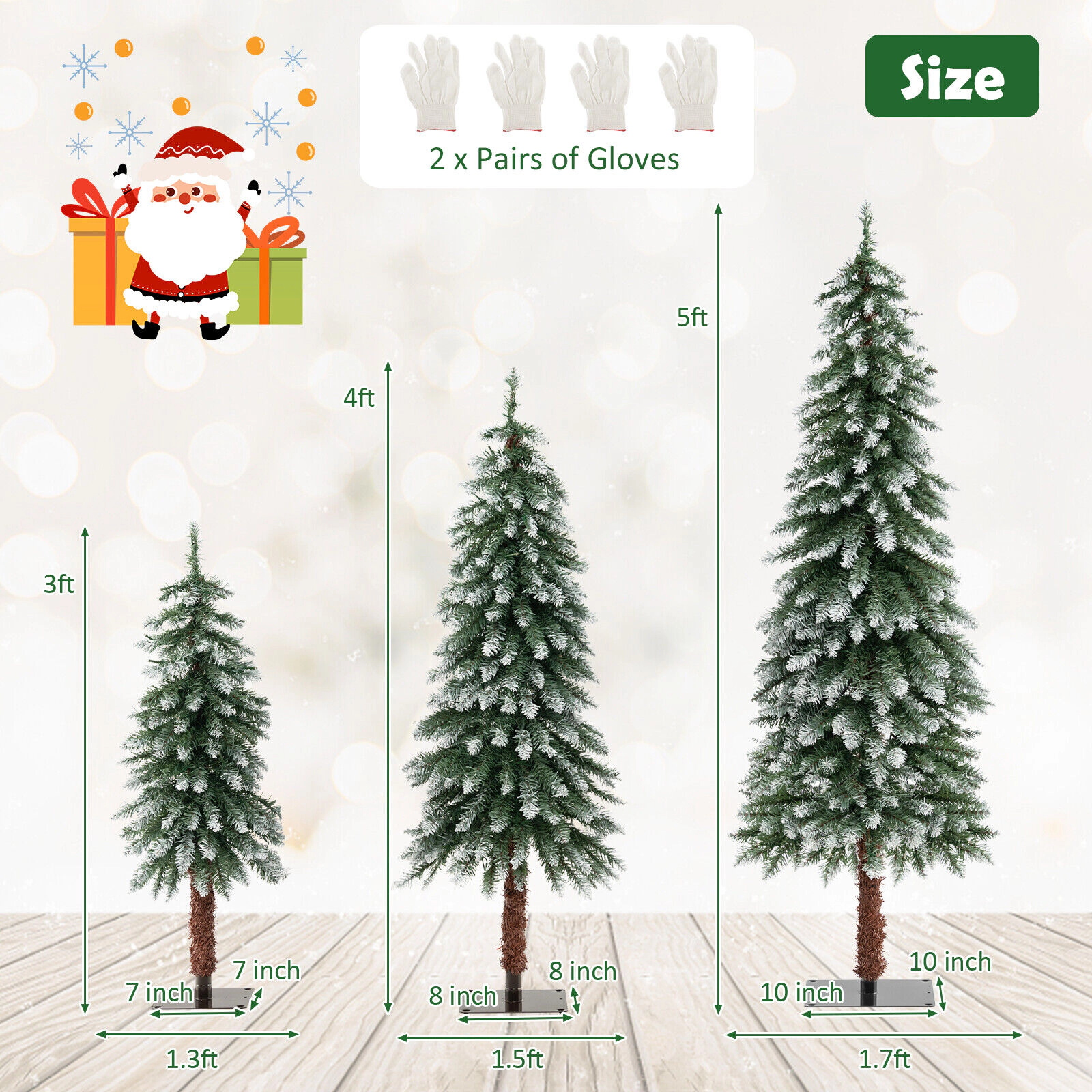LJG Pre-Lit Christmas Tree Set of 3 - Snowy and Slim