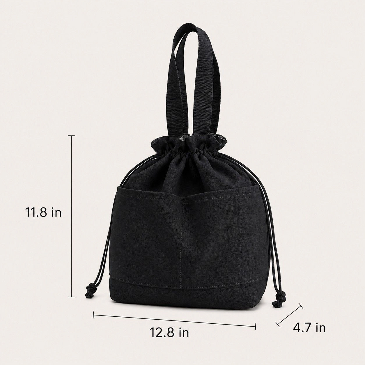 Alilang Women's Insulated Drawstring Lunch Bag with Front Pockets Reusable Tote, Black