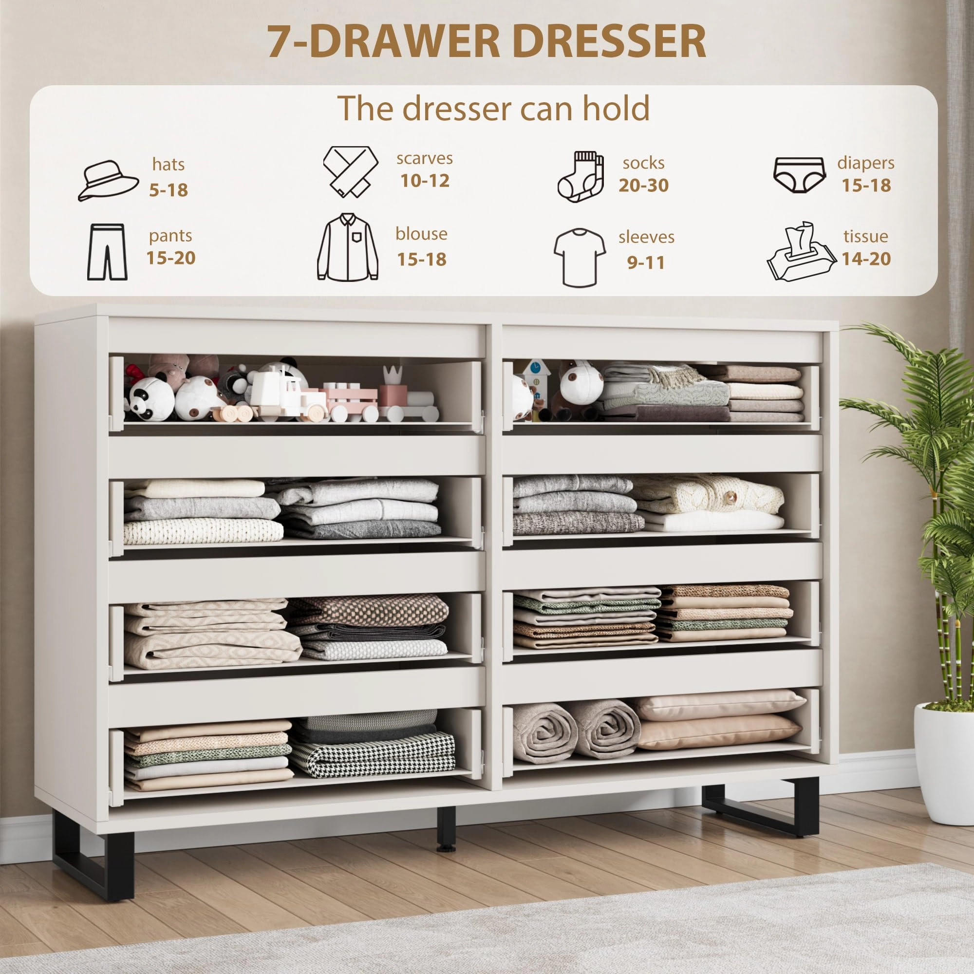 8 Drawer Dresser for Bedroom, 55" Wide Freestanding Storage Chest for Living Room or Hallway