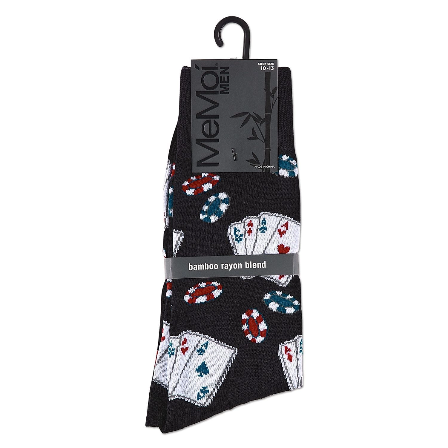 Memoi Poker Face Playing Card Bamboo Blend Men's Crew Socks