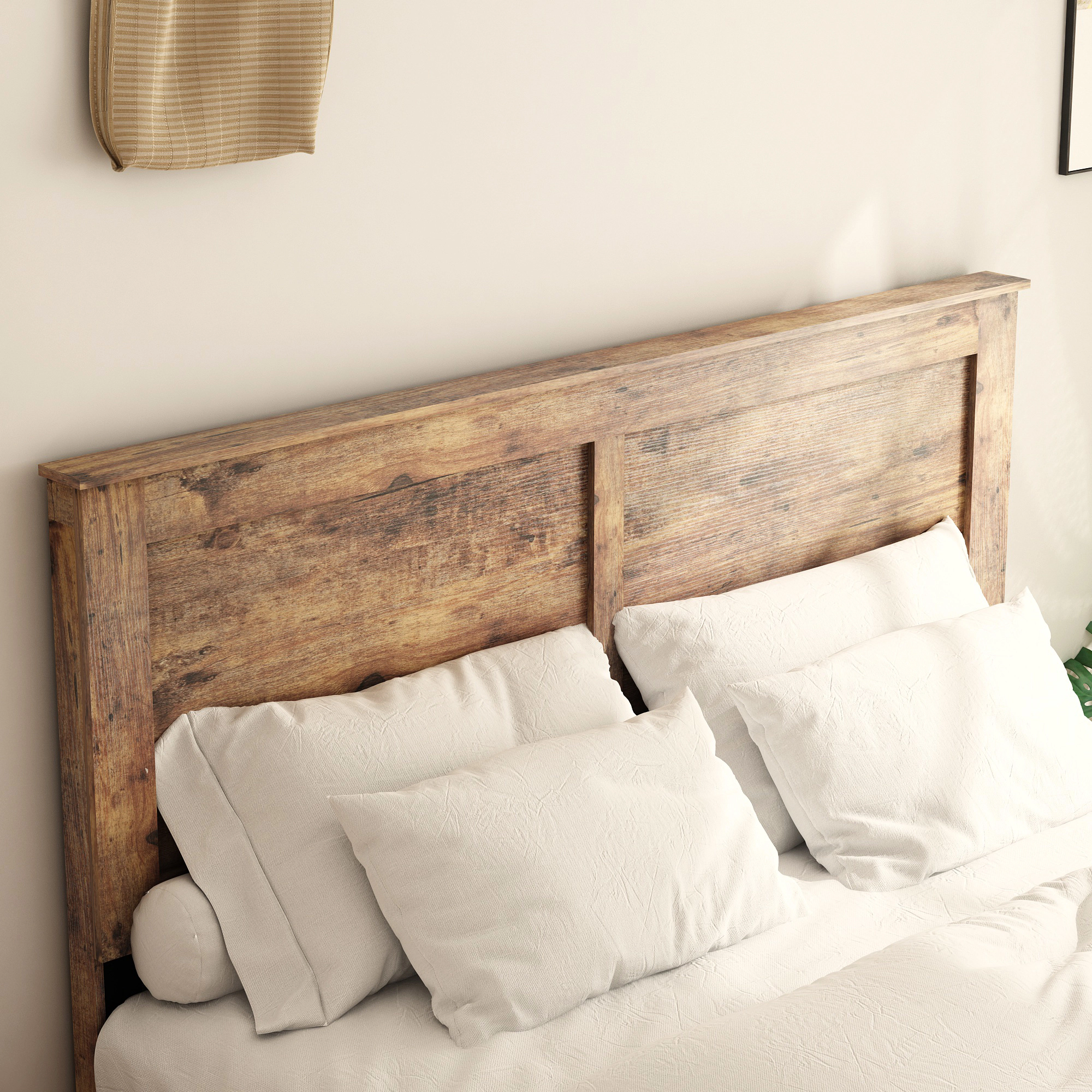Flynama King Wood Platform Bed, Noise-Free, Large Under-Bed Storage, Dark Brown